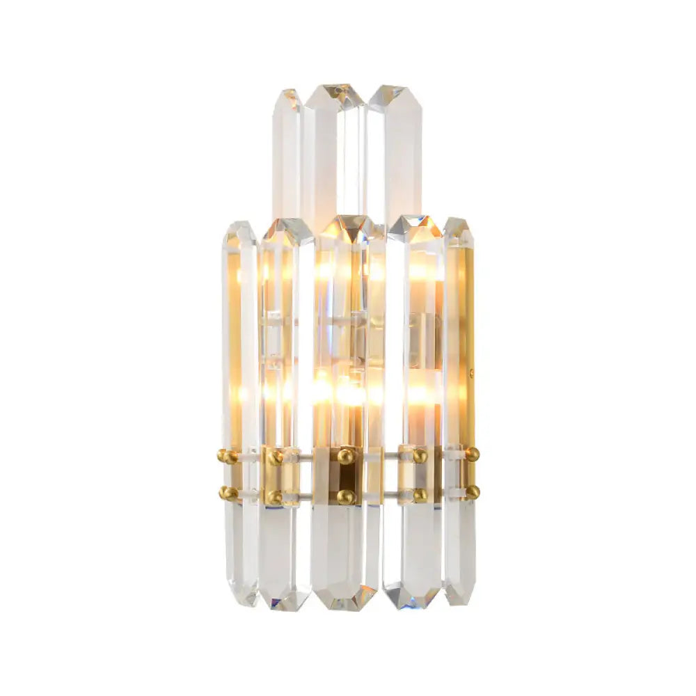 DecorBites™ Contemporary Gold Wall Sconce with 2 Tiers Clear Crystal Prisms - Perfect for Restaurants