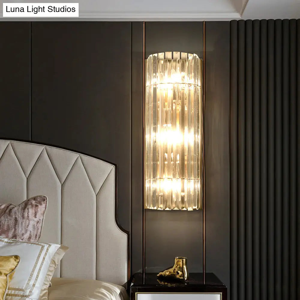 DecorBites™ Contemporary Gold Wall Sconce with Crystal Shade - Modern 3-Light Flush Mount