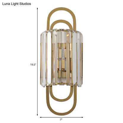 DecorBites™ Contemporary Gold Wall Sconce with Tri-Sided Glass Rods - 2 Light Cylinder Fixture for Bedroom