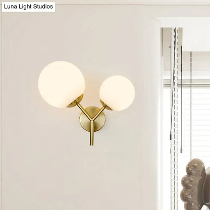 Contemporary gold & white spherical glass light fixture bedroom sconce