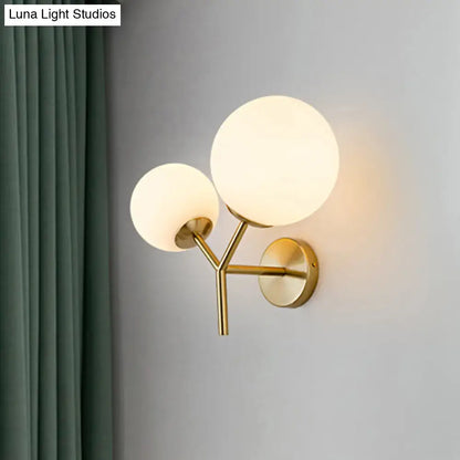 Contemporary gold & white spherical glass light fixture bedroom sconce