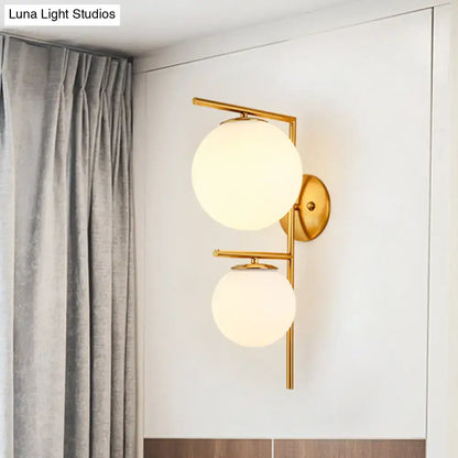 Contemporary gold & white spherical glass light fixture bedroom sconce