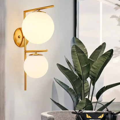 Contemporary gold & white spherical glass light fixture bedroom sconce