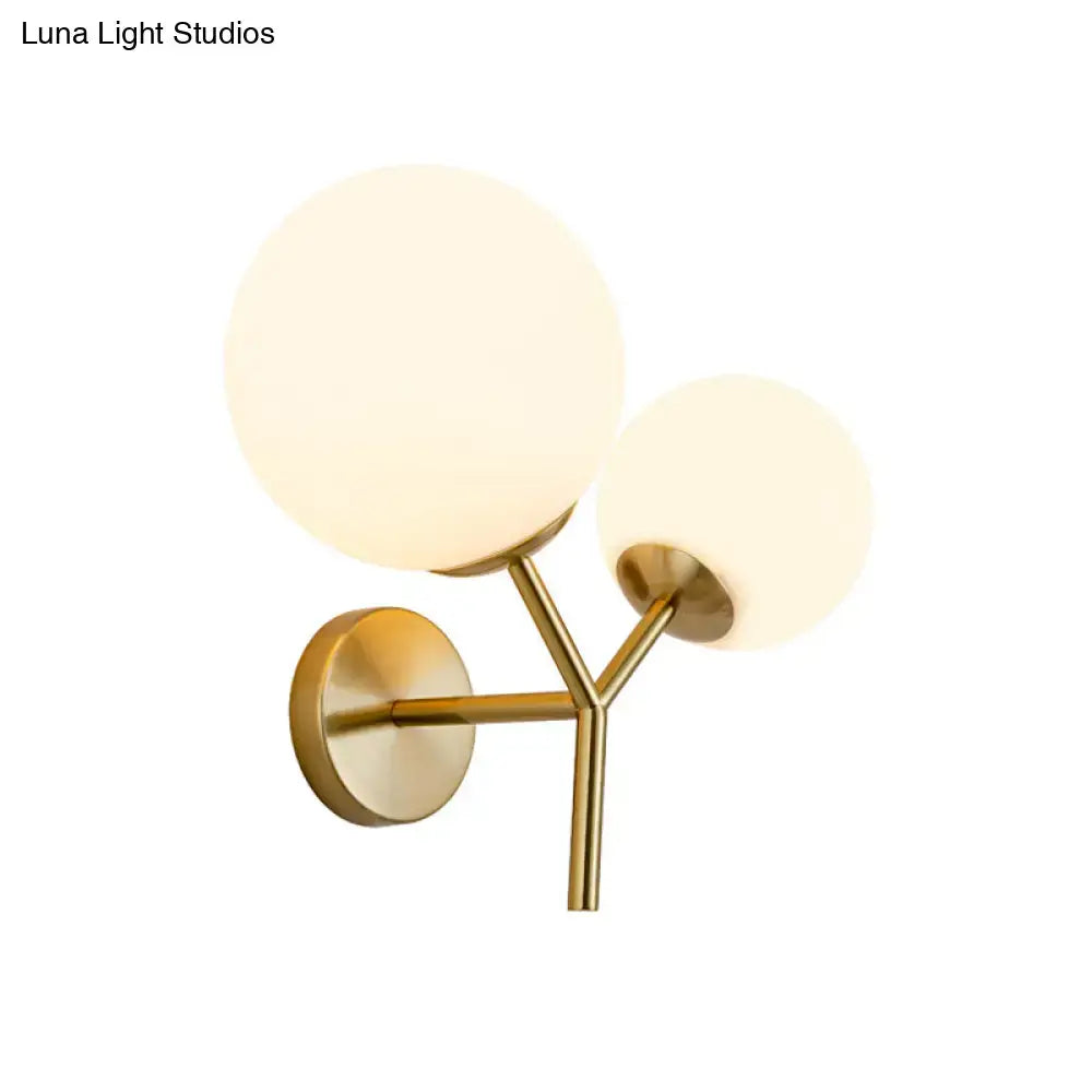 Contemporary gold & white spherical glass light fixture bedroom sconce