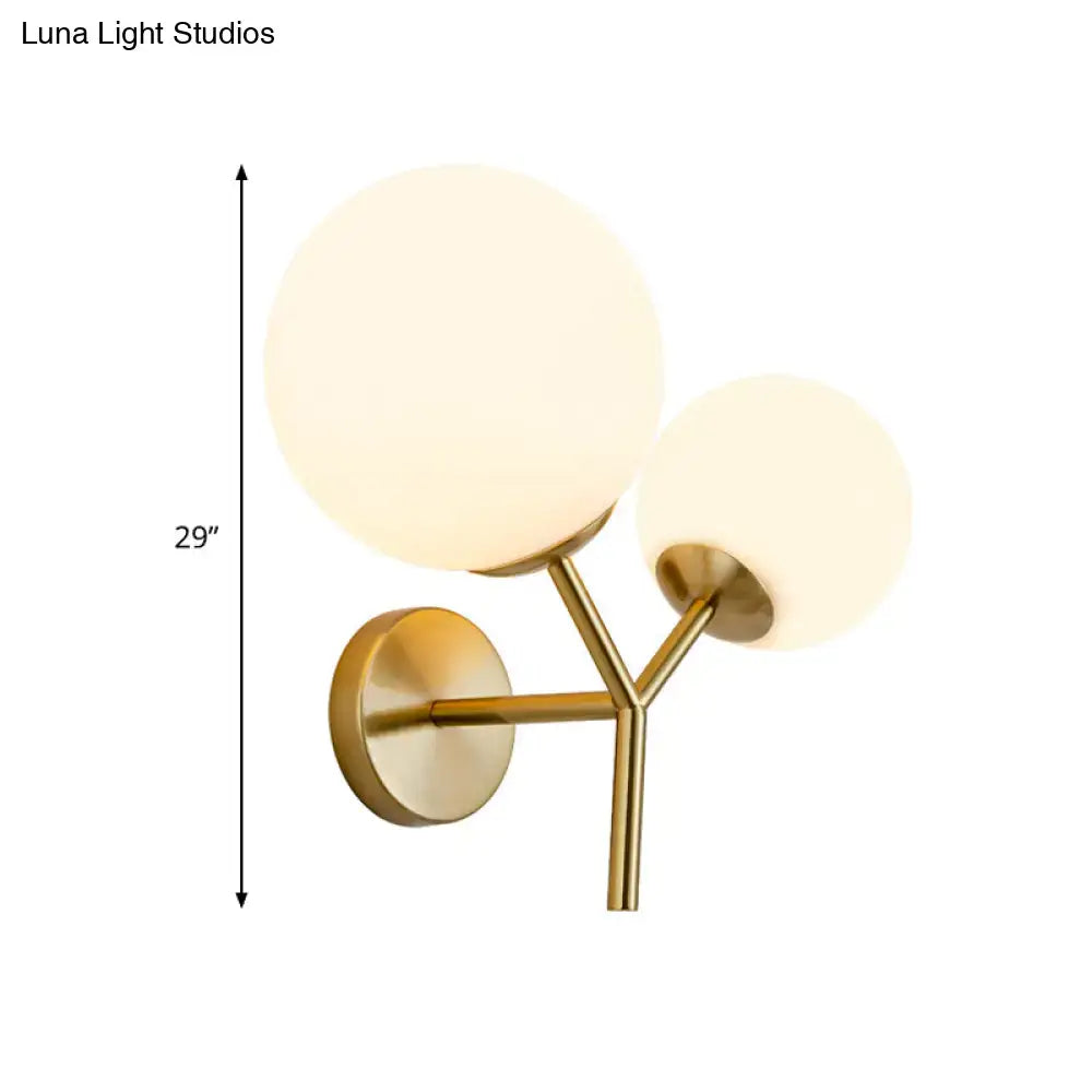 Contemporary gold & white spherical glass light fixture bedroom sconce
