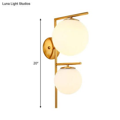 Contemporary gold & white spherical glass light fixture bedroom sconce