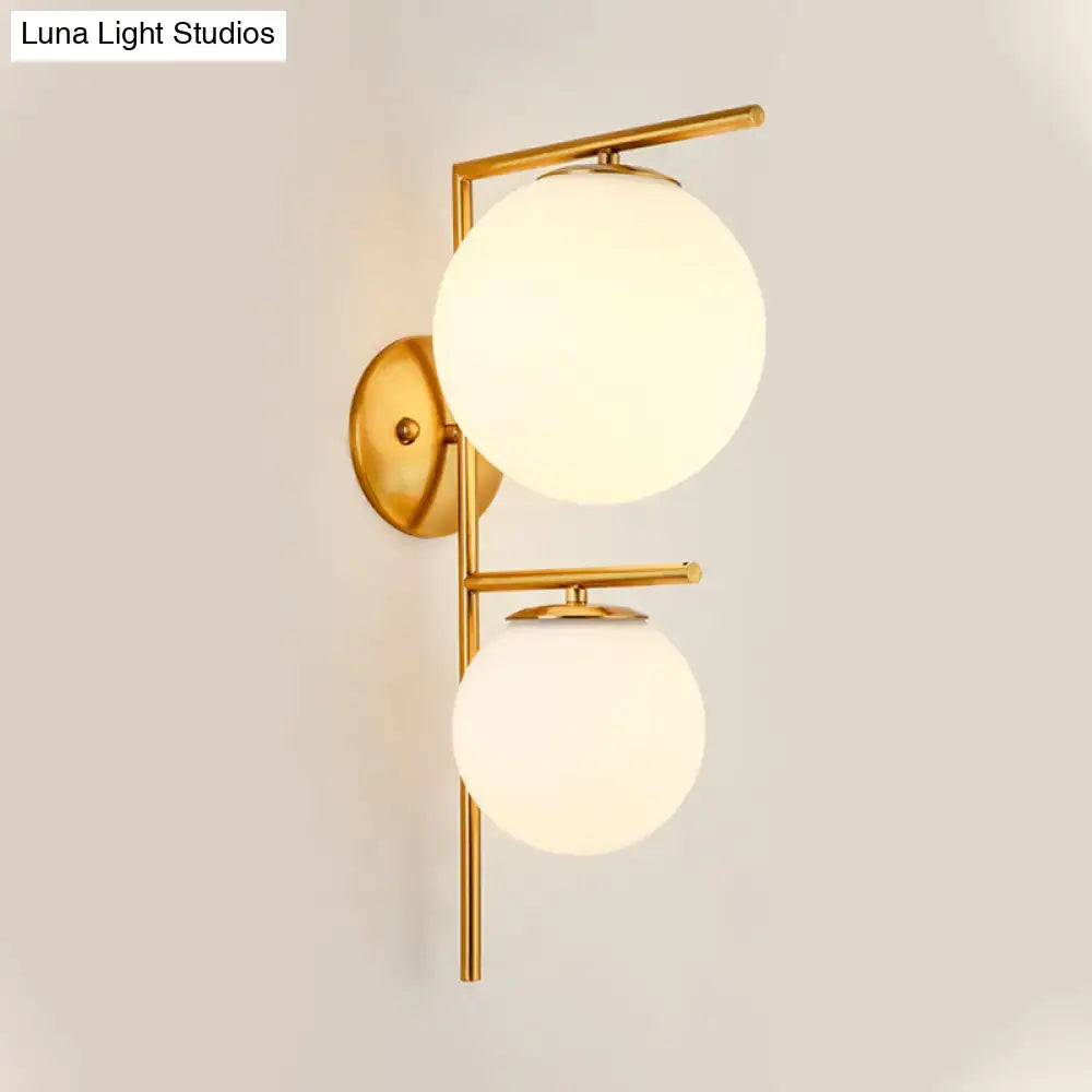 Contemporary gold & white spherical glass light fixture bedroom sconce