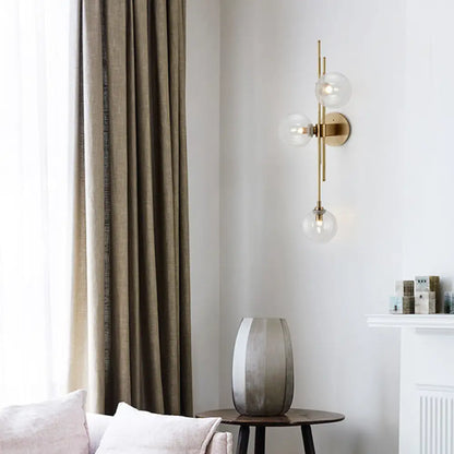 DecorBites™ Contemporary Green/Clear Glass Globe Wall Sconce Lamp with 3 Lights in Brass