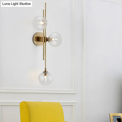 DecorBites™ Contemporary Green/Clear Glass Globe Wall Sconce Lamp with 3 Lights in Brass