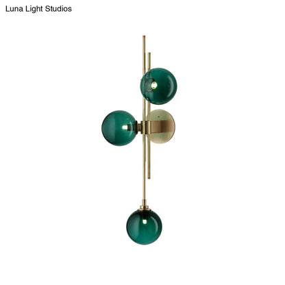 DecorBites™ Contemporary Green/Clear Glass Globe Wall Sconce Lamp with 3 Lights in Brass