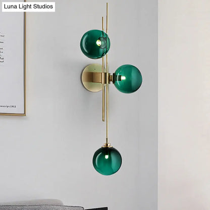 DecorBites™ Contemporary Green/Clear Glass Globe Wall Sconce Lamp with 3 Lights in Brass