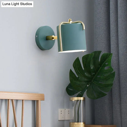 DecorBites™ Contemporary Green/Grey Sconce with Tube Metal Shade for Bedroom Wall Lighting
