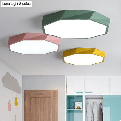 Contemporary green pink & yellow hexagonal mount ceiling light bedroom