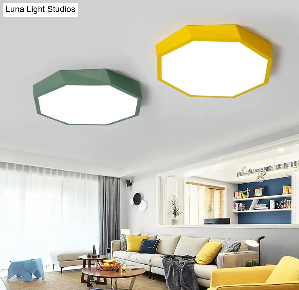 Contemporary green pink & yellow hexagonal mount ceiling light bedroom