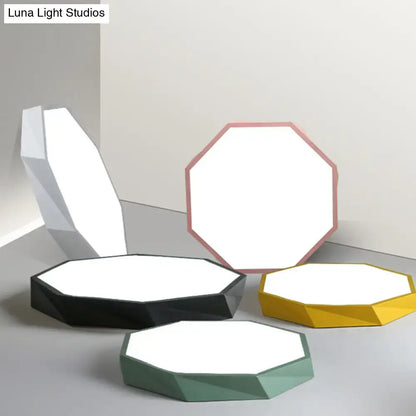 Contemporary green pink & yellow hexagonal mount ceiling light bedroom