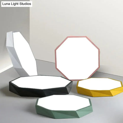 Contemporary green pink & yellow hexagonal mount ceiling light bedroom