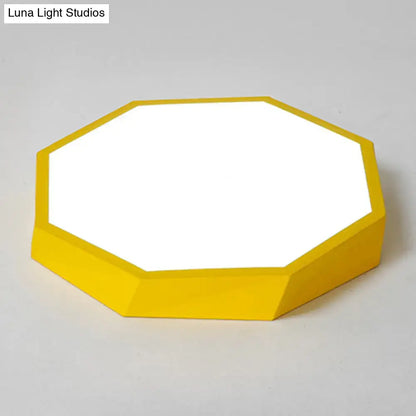 Contemporary green pink & yellow hexagonal mount ceiling light bedroom