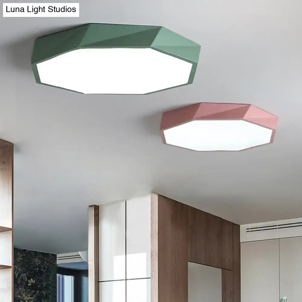 Contemporary green pink & yellow hexagonal mount ceiling light bedroom