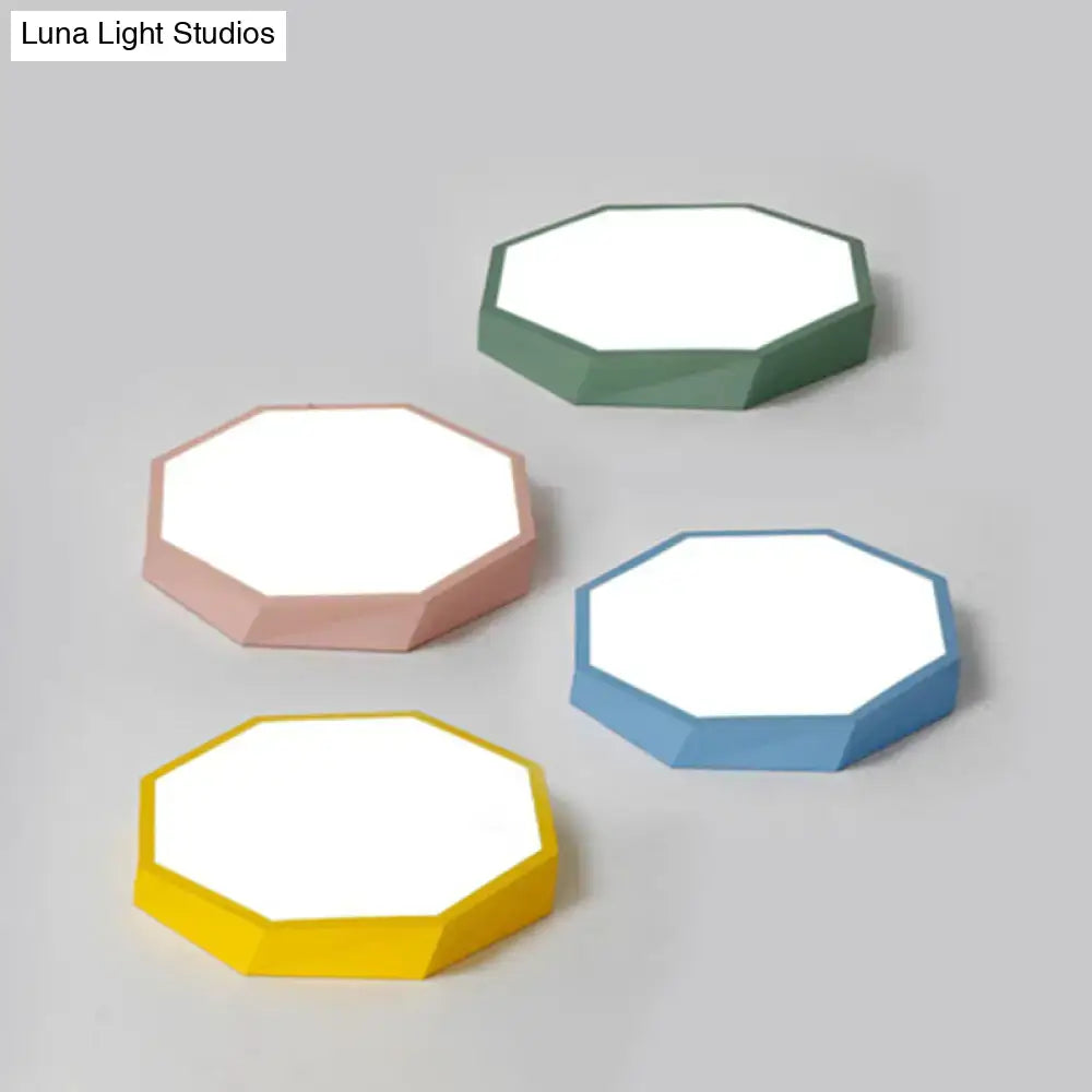 Contemporary green pink & yellow hexagonal mount ceiling light bedroom