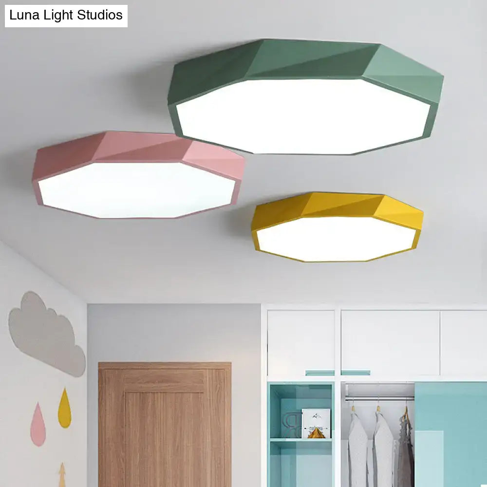 Contemporary green pink & yellow hexagonal mount ceiling light bedroom