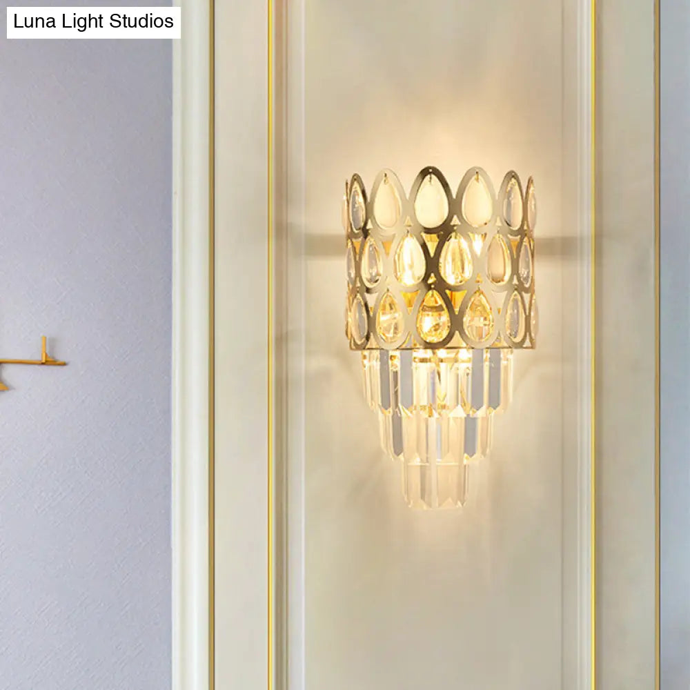 DecorBites™ Contemporary Grid Wall Mount Teardrop Crystal Light - 3 Lights - Black/Gold Sconce Lamp Fixture