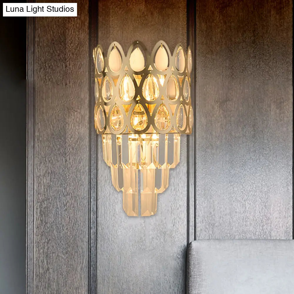 DecorBites™ Contemporary Grid Wall Mount Teardrop Crystal Light - 3 Lights - Black/Gold Sconce Lamp Fixture