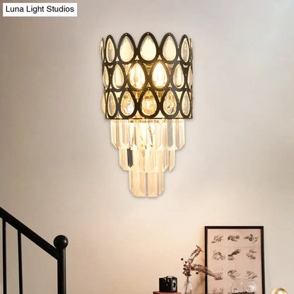 DecorBites™ Contemporary Grid Wall Mount Teardrop Crystal Light - 3 Lights - Black/Gold Sconce Lamp Fixture