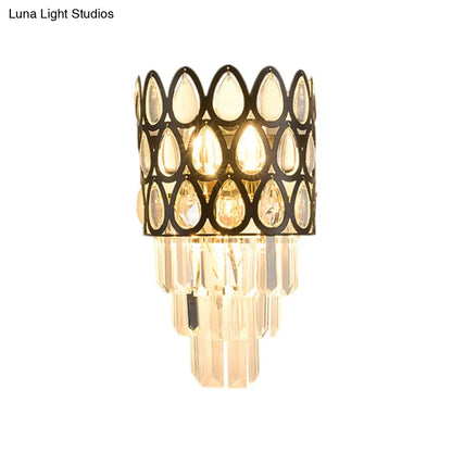DecorBites™ Contemporary Grid Wall Mount Teardrop Crystal Light - 3 Lights - Black/Gold Sconce Lamp Fixture