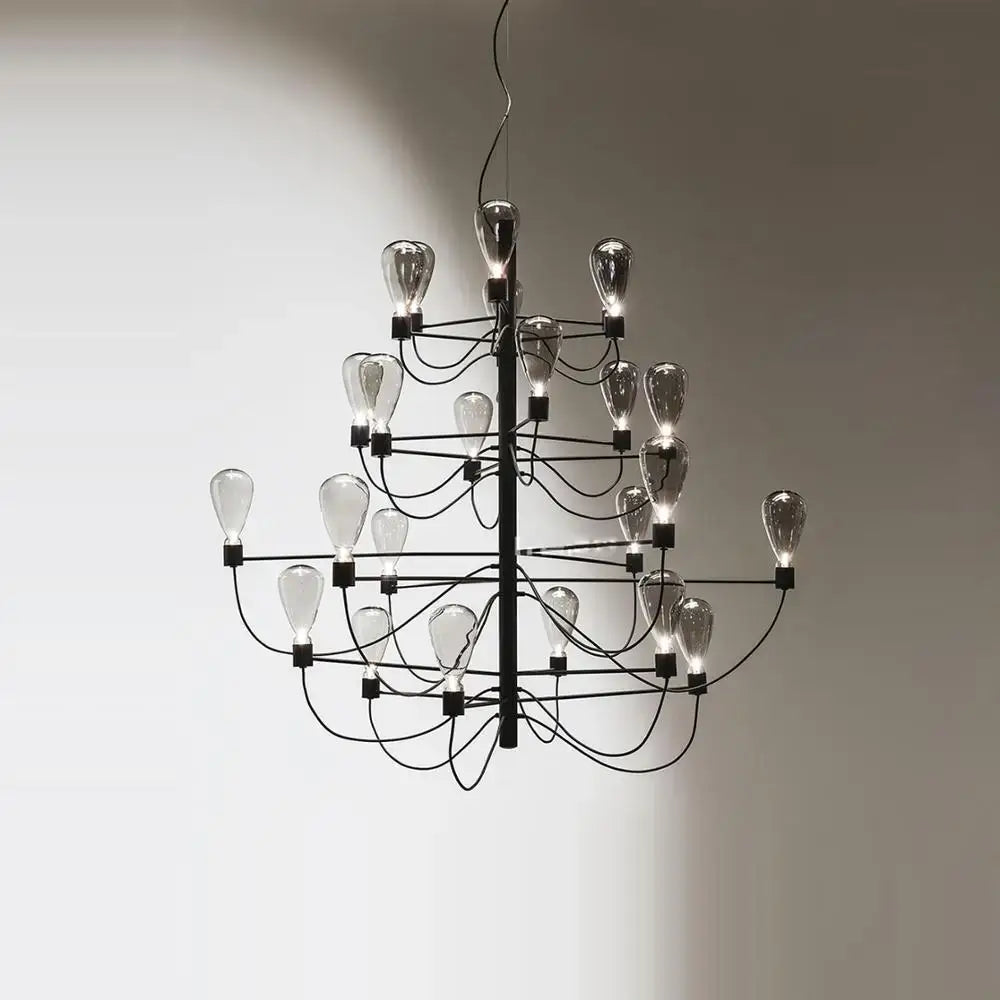 Contemporary iron glass chandelier – foyer tiered black metal light