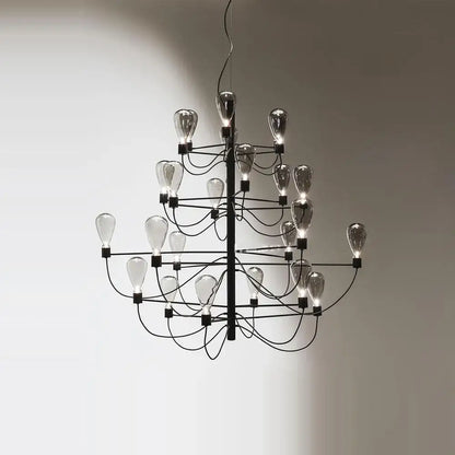Contemporary iron glass chandelier – foyer tiered black metal light