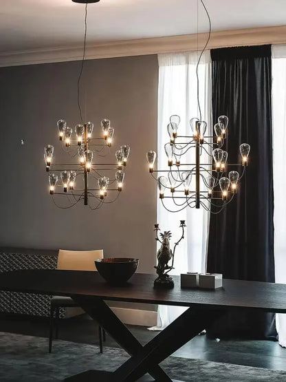 Contemporary iron glass chandelier – foyer tiered black metal light