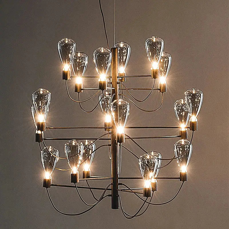Contemporary iron glass chandelier – foyer tiered black metal light