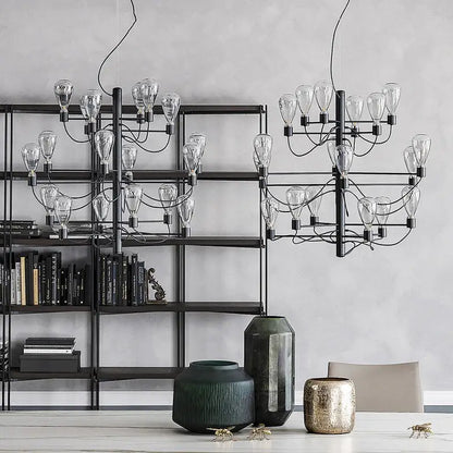 Contemporary iron glass chandelier – foyer tiered black metal light