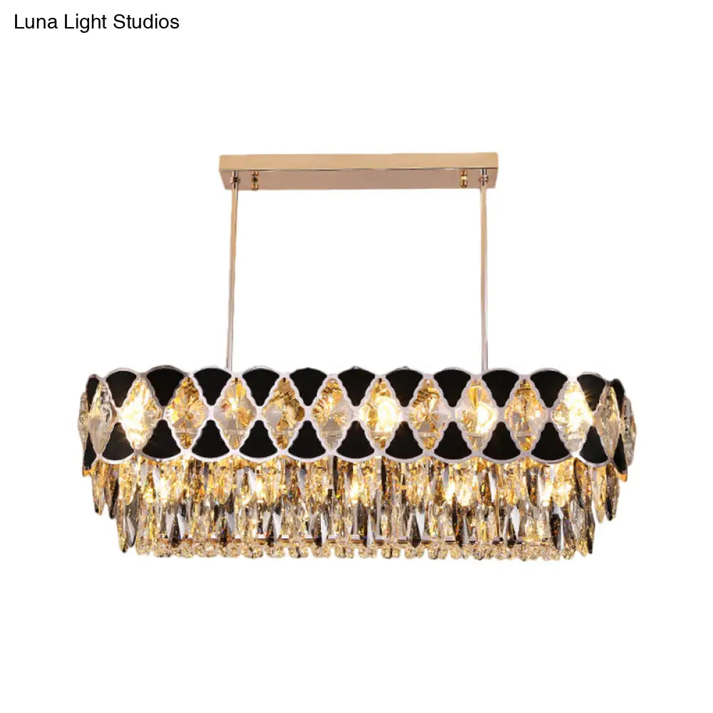 DecorBites™ Contemporary Island Ceiling Lamp with Clear Crystal Prisms and Black Triangle Ornament