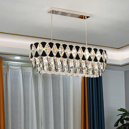 DecorBites™ Contemporary Island Ceiling Lamp with Clear Crystal Prisms and Black Triangle Ornament