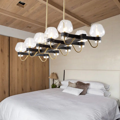 DecorBites™ Contemporary Island Lamp: 10 Glass Bulbs in Clear/Amber/Smoke Suspended Fixture - Black/Brass for Bedroom