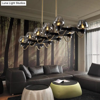 DecorBites™ Contemporary Island Lamp: 10 Glass Bulbs in Clear/Amber/Smoke Suspended Fixture - Black/Brass for Bedroom