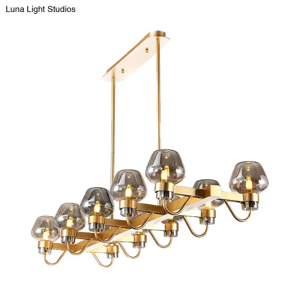 DecorBites™ Contemporary Island Lamp: 10 Glass Bulbs in Clear/Amber/Smoke Suspended Fixture - Black/Brass for Bedroom
