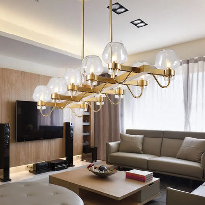 DecorBites™ Contemporary Island Lamp: 10 Glass Bulbs in Clear/Amber/Smoke Suspended Fixture - Black/Brass for Bedroom