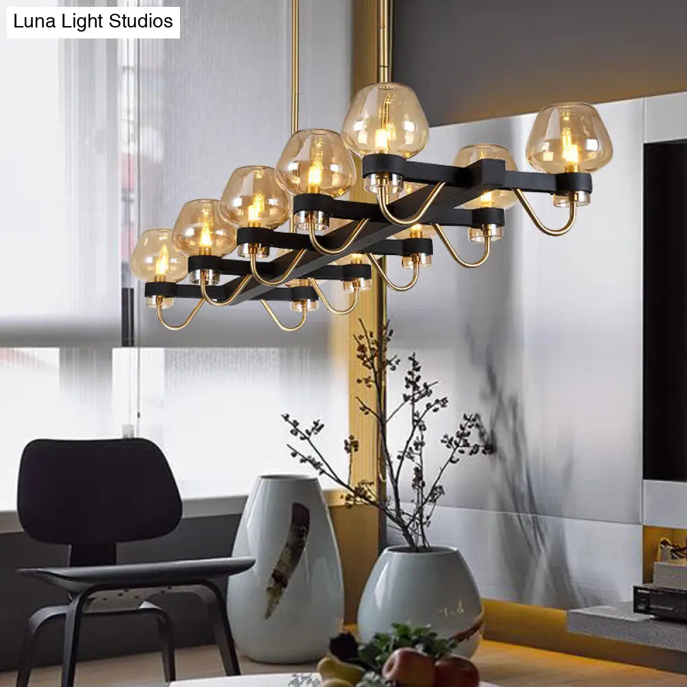 DecorBites™ Contemporary Island Lamp: 10 Glass Bulbs in Clear/Amber/Smoke Suspended Fixture - Black/Brass for Bedroom