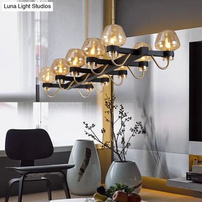 DecorBites™ Contemporary Island Lamp: 10 Glass Bulbs in Clear/Amber/Smoke Suspended Fixture - Black/Brass for Bedroom
