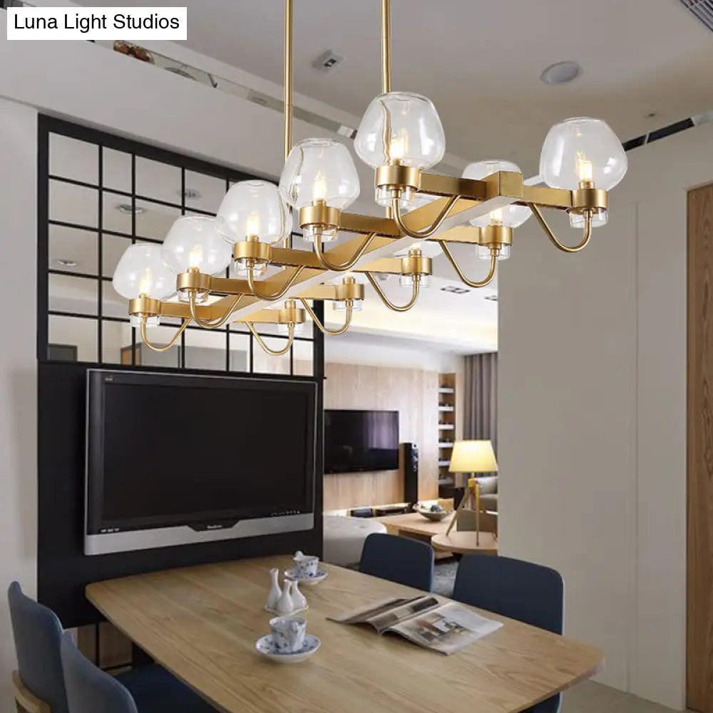 DecorBites™ Contemporary Island Lamp: 10 Glass Bulbs in Clear/Amber/Smoke Suspended Fixture - Black/Brass for Bedroom