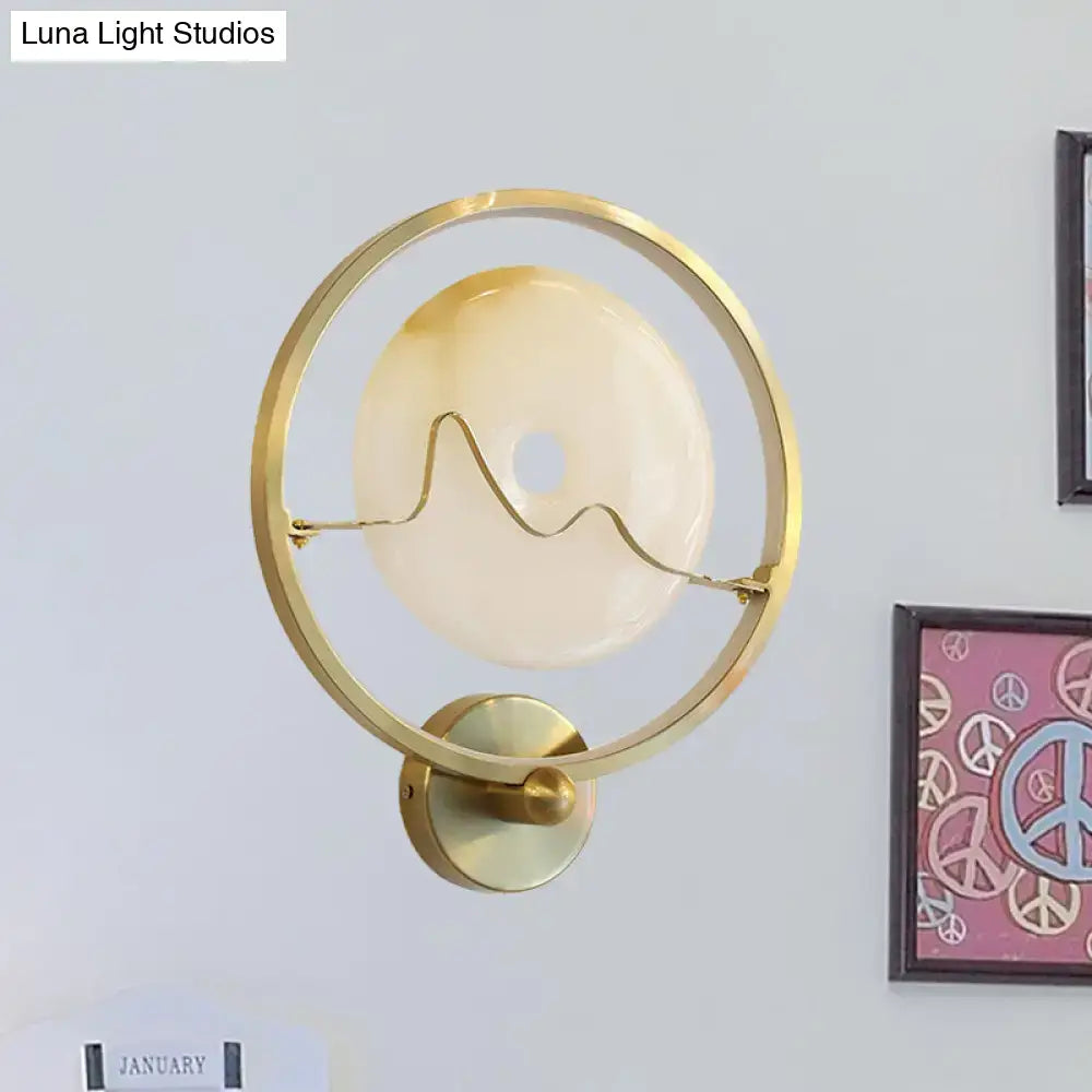 Contemporary jade and gold ring wall lamp bedroom sconce