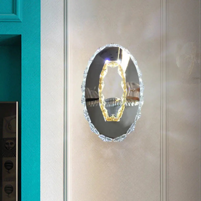 DecorBites™ Contemporary LED Chrome Wall Mount Light Fixture: Crystal Prism Oval Wall Lighting in Warm/White/2 Color Light