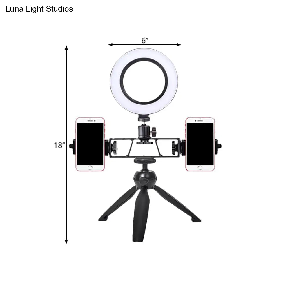 DecorBites™ Contemporary LED Circular Vanity Light - Black Iron Tripod Design