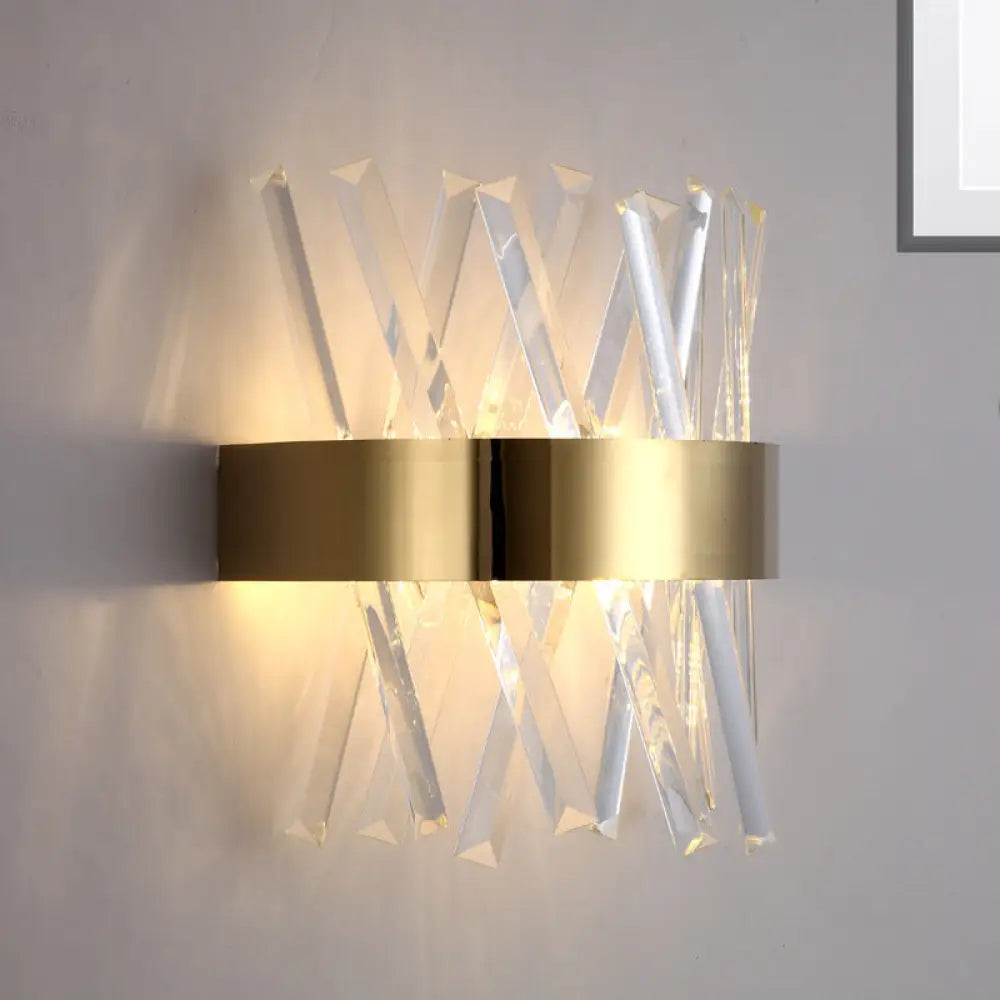 DecorBites™ Contemporary LED Gold Sconce Light with Clear Crystal Prism for Bedroom