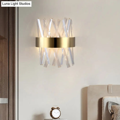 DecorBites™ Contemporary LED Gold Sconce Light with Clear Crystal Prism for Bedroom