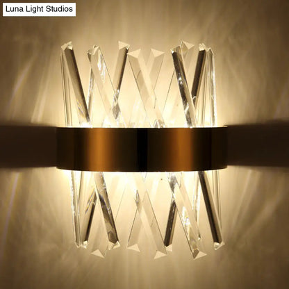 DecorBites™ Contemporary LED Gold Sconce Light with Clear Crystal Prism for Bedroom