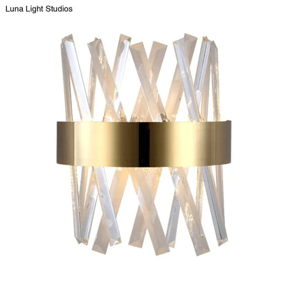 DecorBites™ Contemporary LED Gold Sconce Light with Clear Crystal Prism for Bedroom