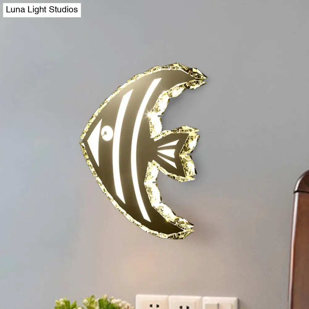 DecorBites™ Contemporary LED Stainless-Steel Wall Sconce with Crystal Shade in Warm/White Light for Corridors